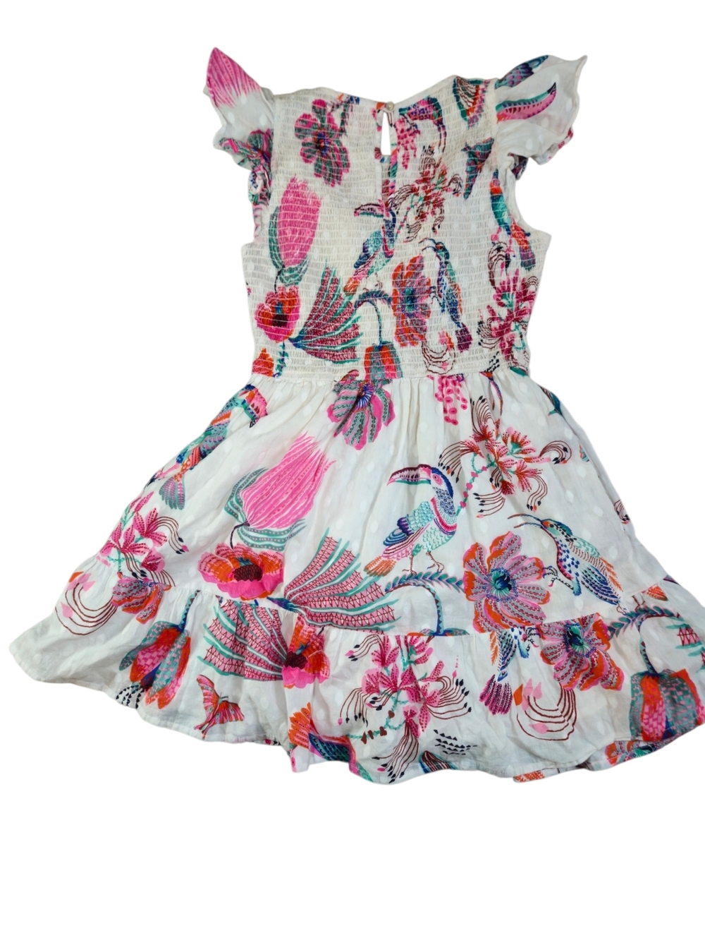 Banjanan Toucan Print Mini Ruffle Sleeve Ilona Bird Dress Cotton Boho Resort S - Picture 8 of 13